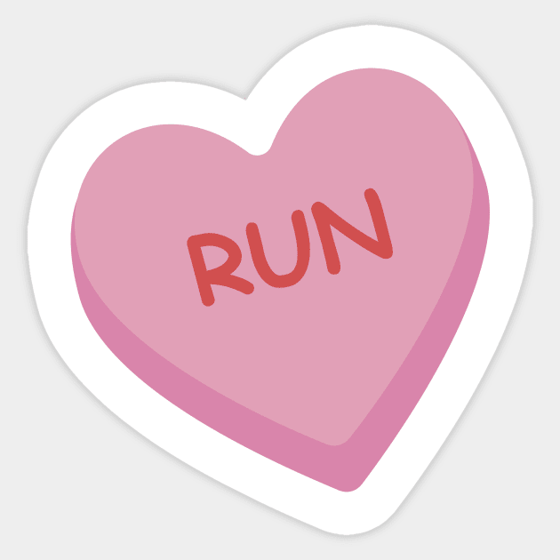 "Run" Pink Candy Heart Sticker by burlybot